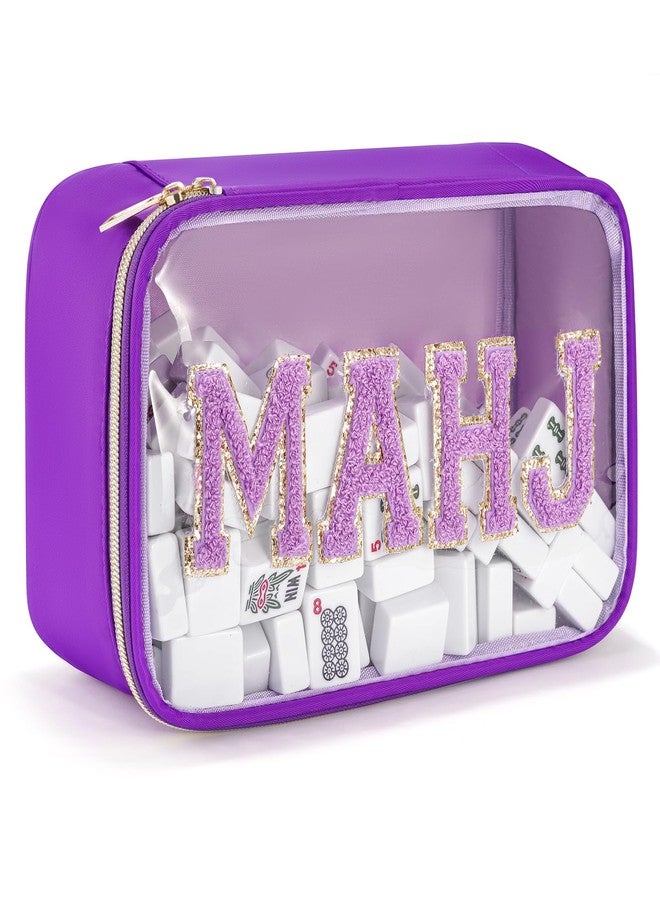 HongEast Mahjong Tiles Bag,Empty Thickened American Mahjong Bag with Zipper Suitable for 1.2"(30mm) Standard Size Waterproof Mahjong Storage Case Accessories Gifts for Game Lover Travel Women (Purple) - Image 1